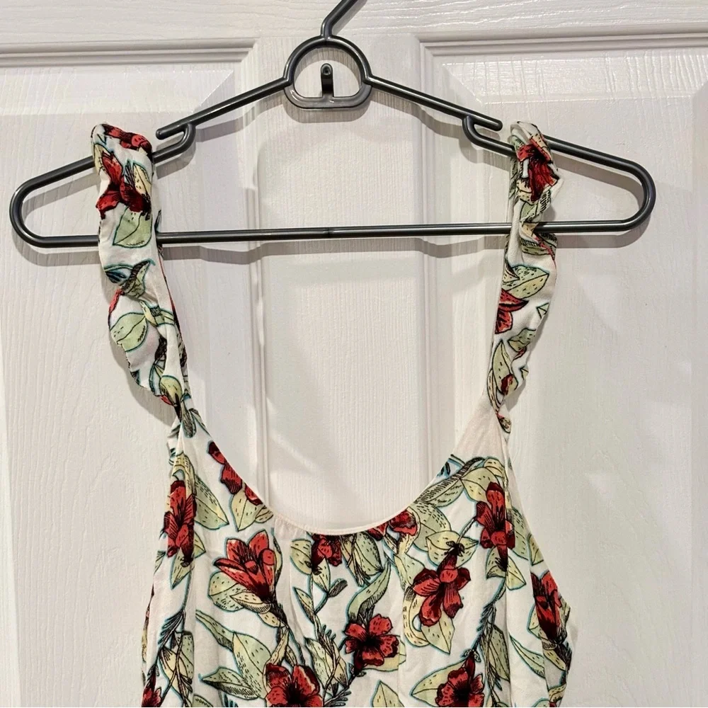 FREE PEOPLE Floral Tropical Ruffle Shoulder Side Tie‎ POCKETS Mini Dress SIZE XS